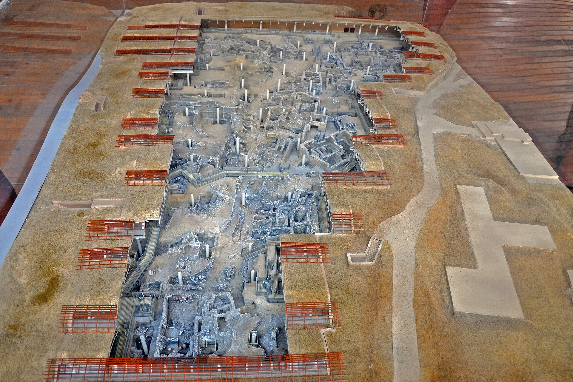 Model of the excavations of Akrotiri, Santorini, Greece.