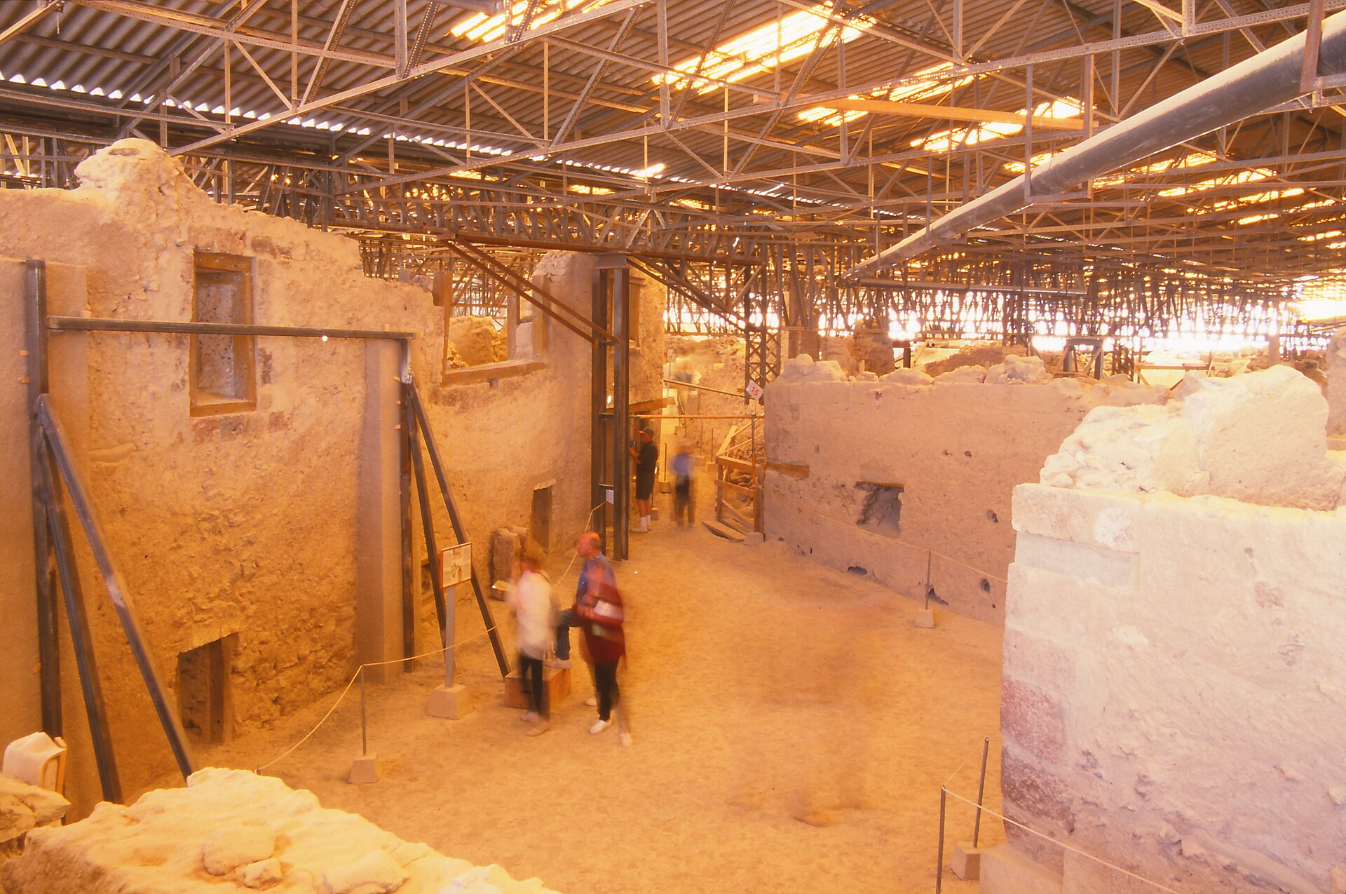 A view down onto Triangle Square in front of West House Akrotiri, Greece. (4 years prior to roof collapse)