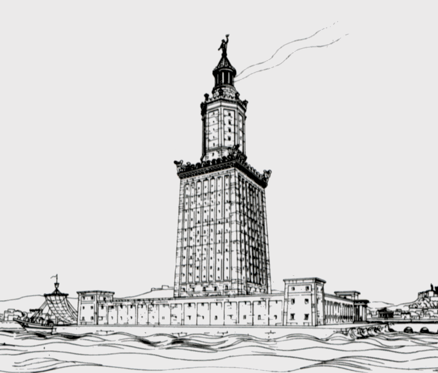 A drawing of the Pharos of Alexandria by German archaeologist Prof. H. Thiersch (1909).