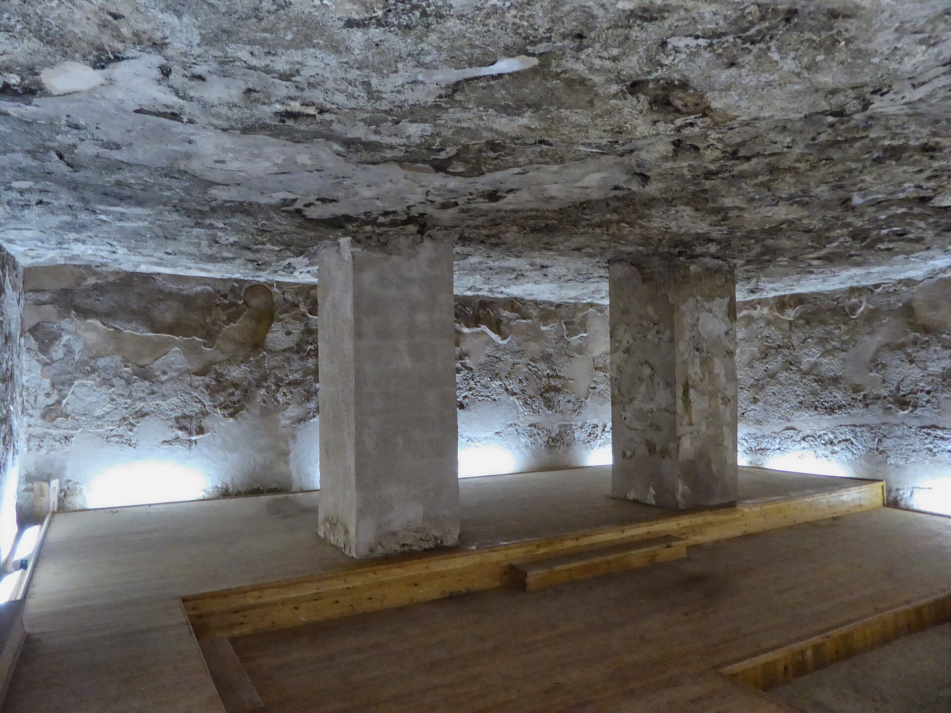 This is one view of the finished burial chamber of the Royal Tomb of Akhenaten at Amarna. It was almost certainly used to bury Akhenaten when the Egyptian royal family still lived at Amarna. However, most of the rest of