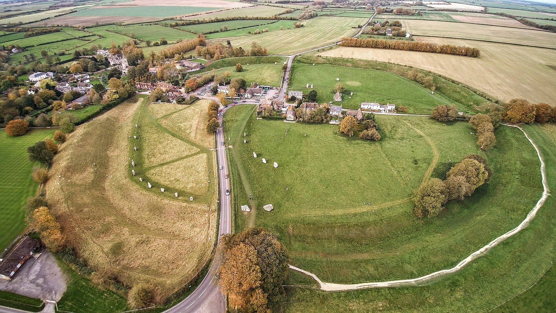 Avebury stone circles, full view from south