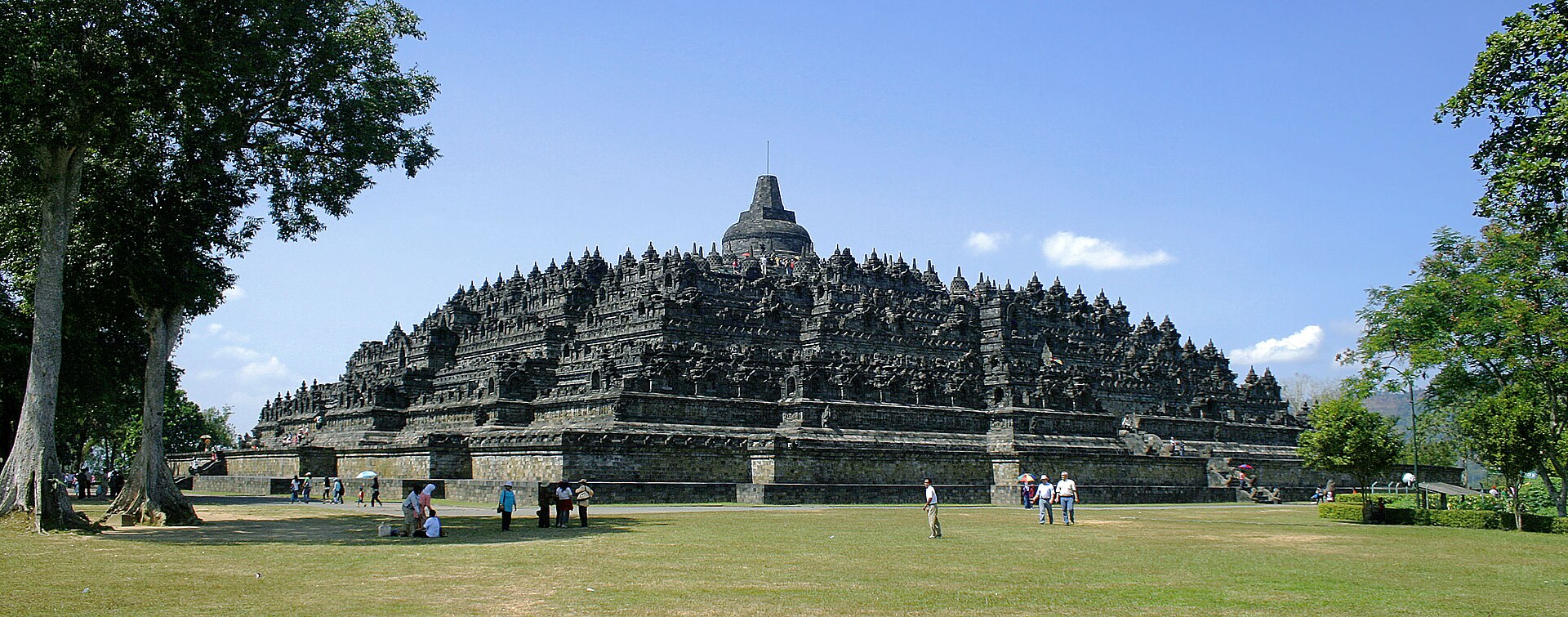 Borobudur temple view from northwest plateau, Central Java, Indonesia.