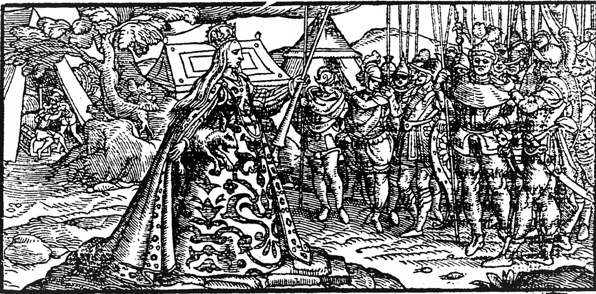 Boudica depicted in Holinshed’s Chronicles - The Historie of England (1577) p.61.