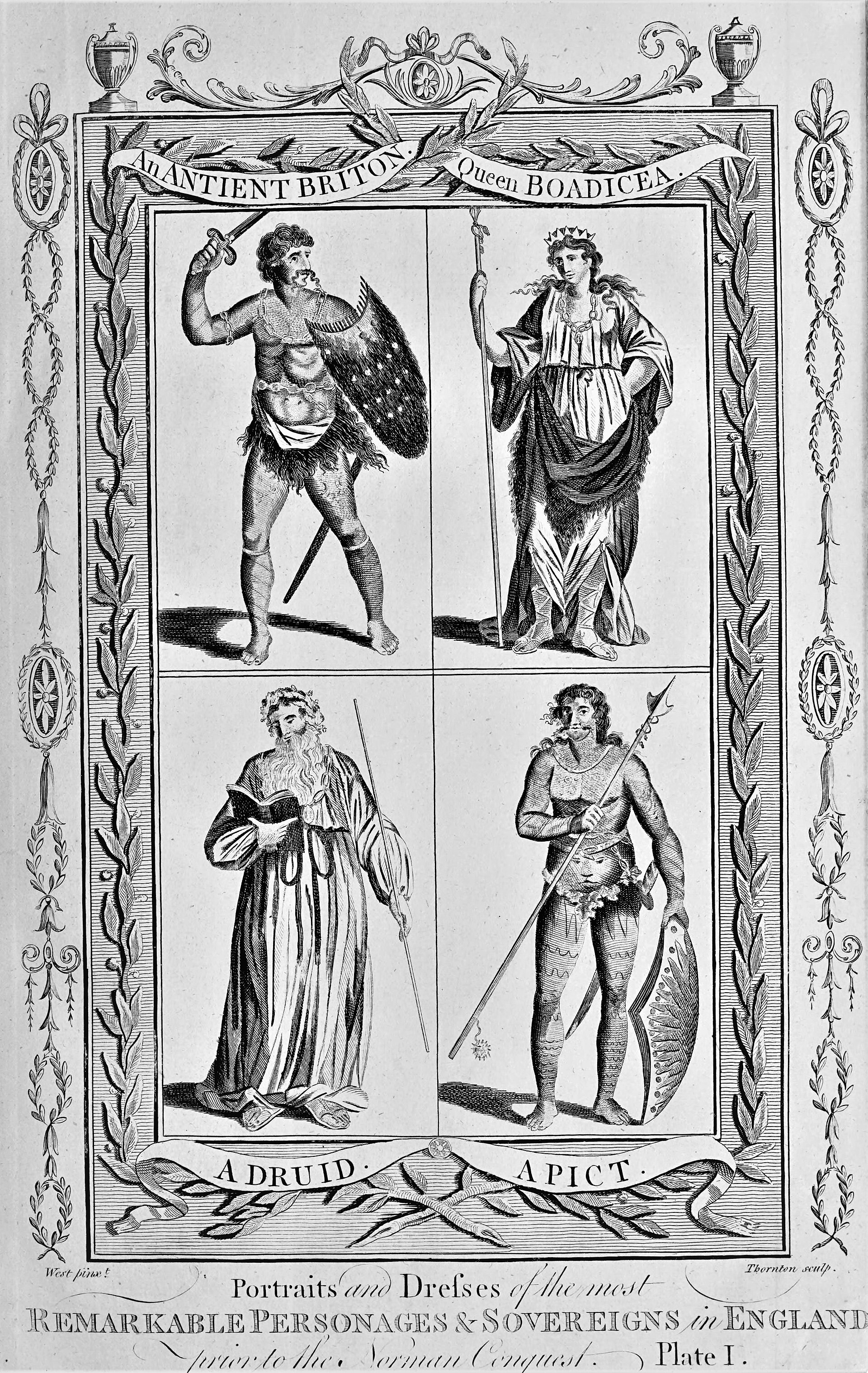 Portraits and Dresses of the Most Remarkable Personages in England Prior to the Norman Conquest Plate 1 (from The new, impartial and complete history of England: from the very earliest period of authentic information, to