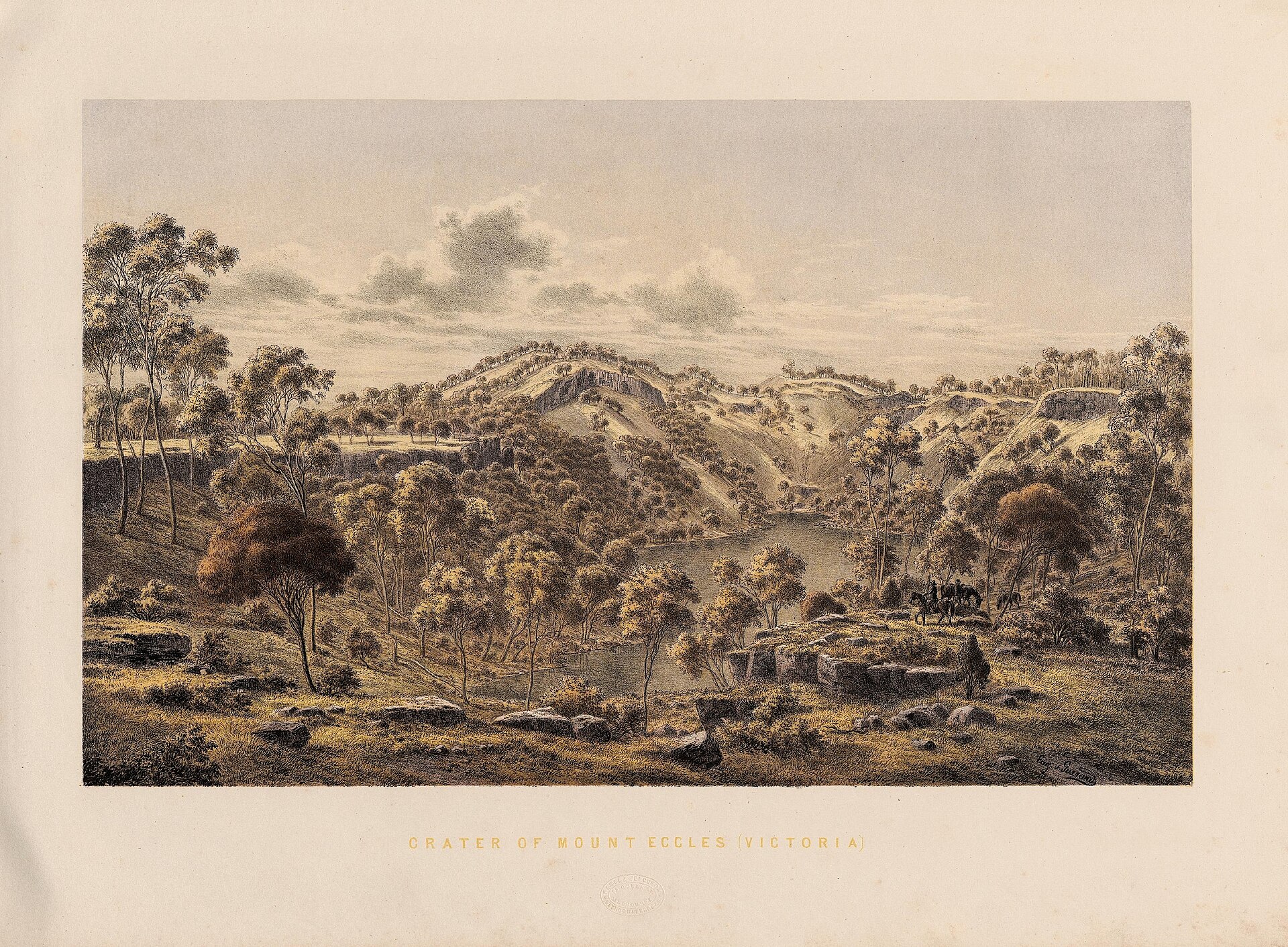 "The crater itself is one of the most picturesque in Victoria, owing to the irregularity of its structure, the fanciful disposition of the timber on it declivitous slopes, and to the circumstance that a beautiful fresh w