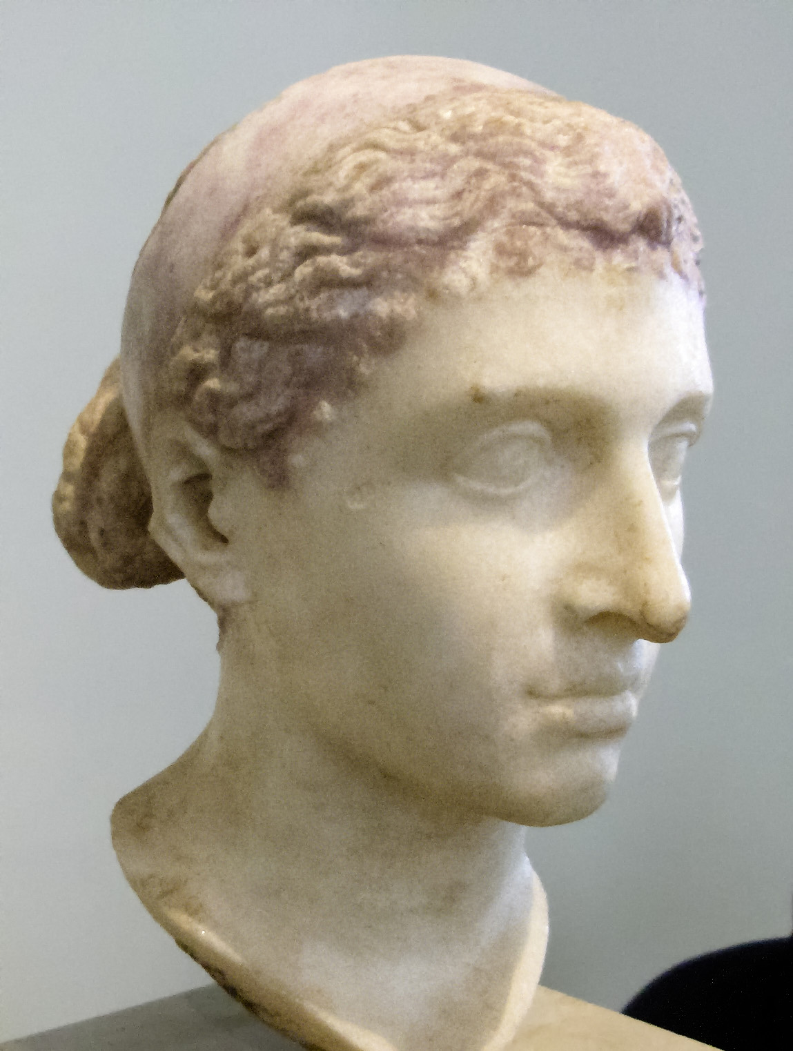 Marble bust of Cleopatra VII of Egypt from ca. 40-30 BC. An ancient Roman bust of Ptolemaic ruler Cleopatra VII of Egypt wearing a royal diadem band over her hair; dated to the mid-1st century BC (i.e. around the time of