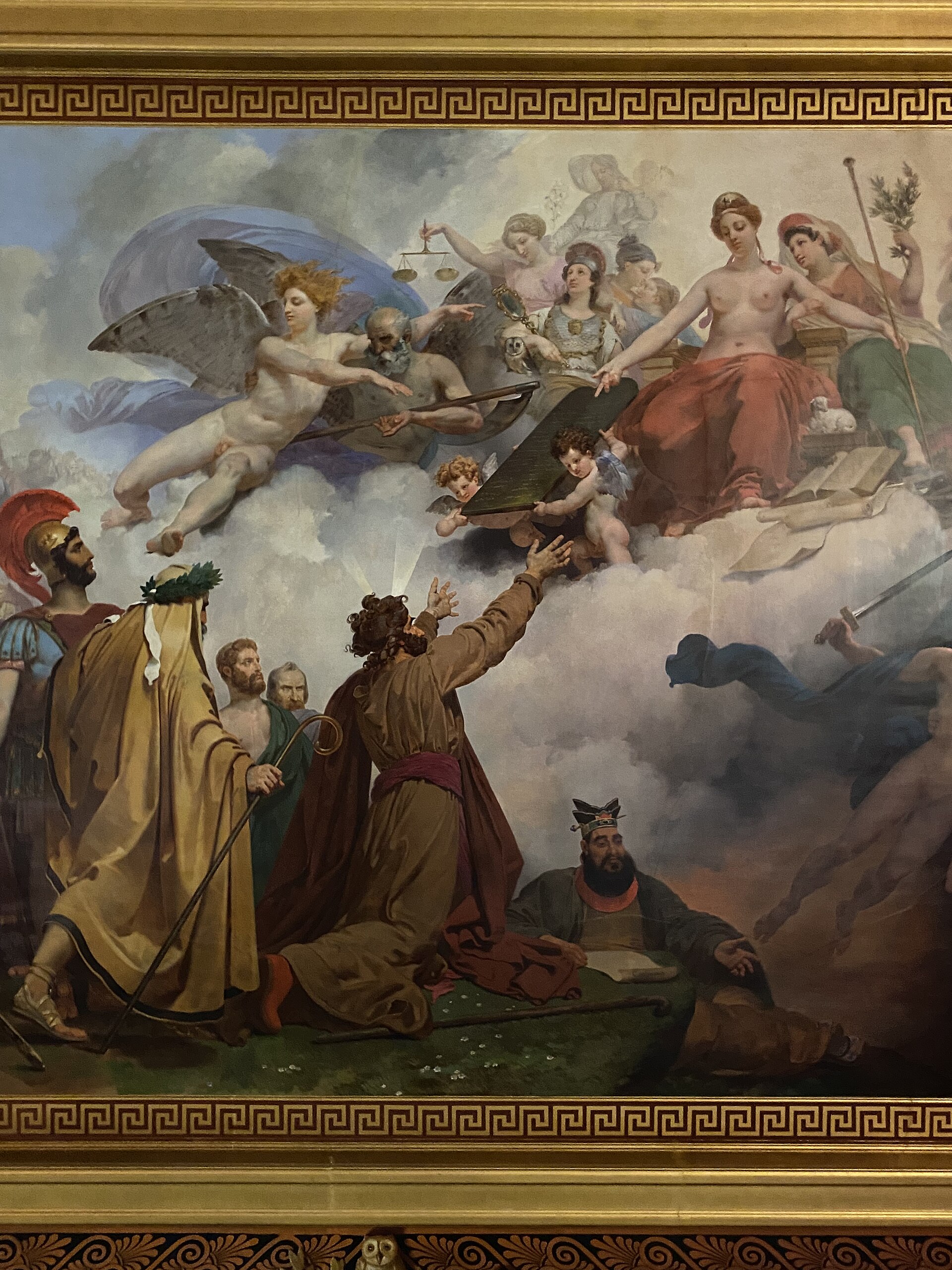 Detail of the ceiling of the Salle des Conferences du Conseil d'Etat (Louvre), showing Moses and Confucius among famous past legislators