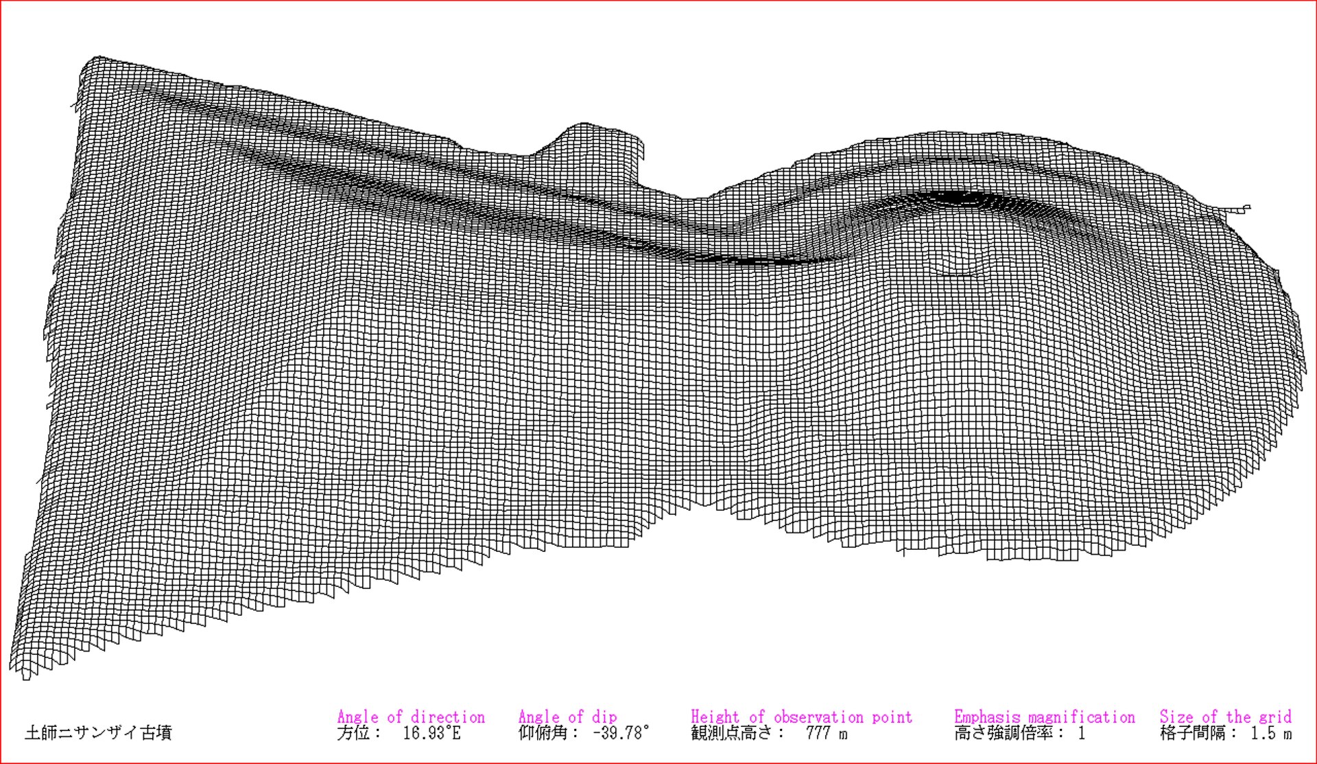 Haze Nisanzai Kofun rendered in 3DCG. I who am a contributor drew the picture by a software which developed by myself. The survey map which I referred to depends on "「ニサンザイ古墳」『百舌鳥古墳群測量図集成』堺市 (2015年）". This is a drawing o