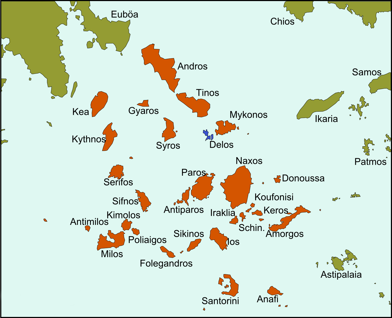 Lage der Insel Delos in den Kykladen