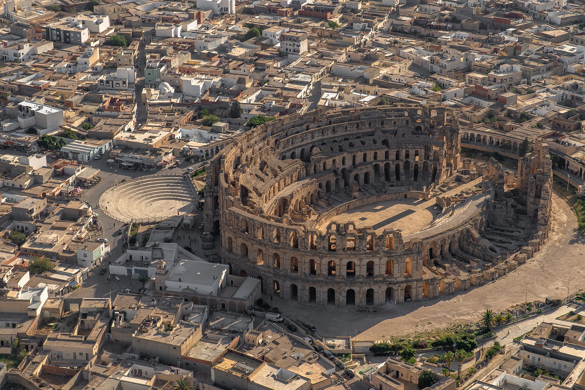 Roman The El Jem Amphitheater, also 'Colosseum of Thysdrus', present-day El Jem, Tunisia