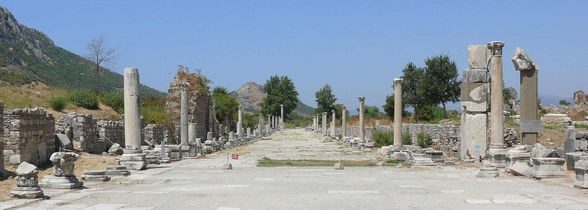 Street scene at the archeological exacavations at Ephesus. Ephesus (Ancient Greek Ἔφεσος, Turkish Efes) was an ancient Greek city on the west coast of Anatolia, near present-day Selçuk, Izmir Province, Turkey.