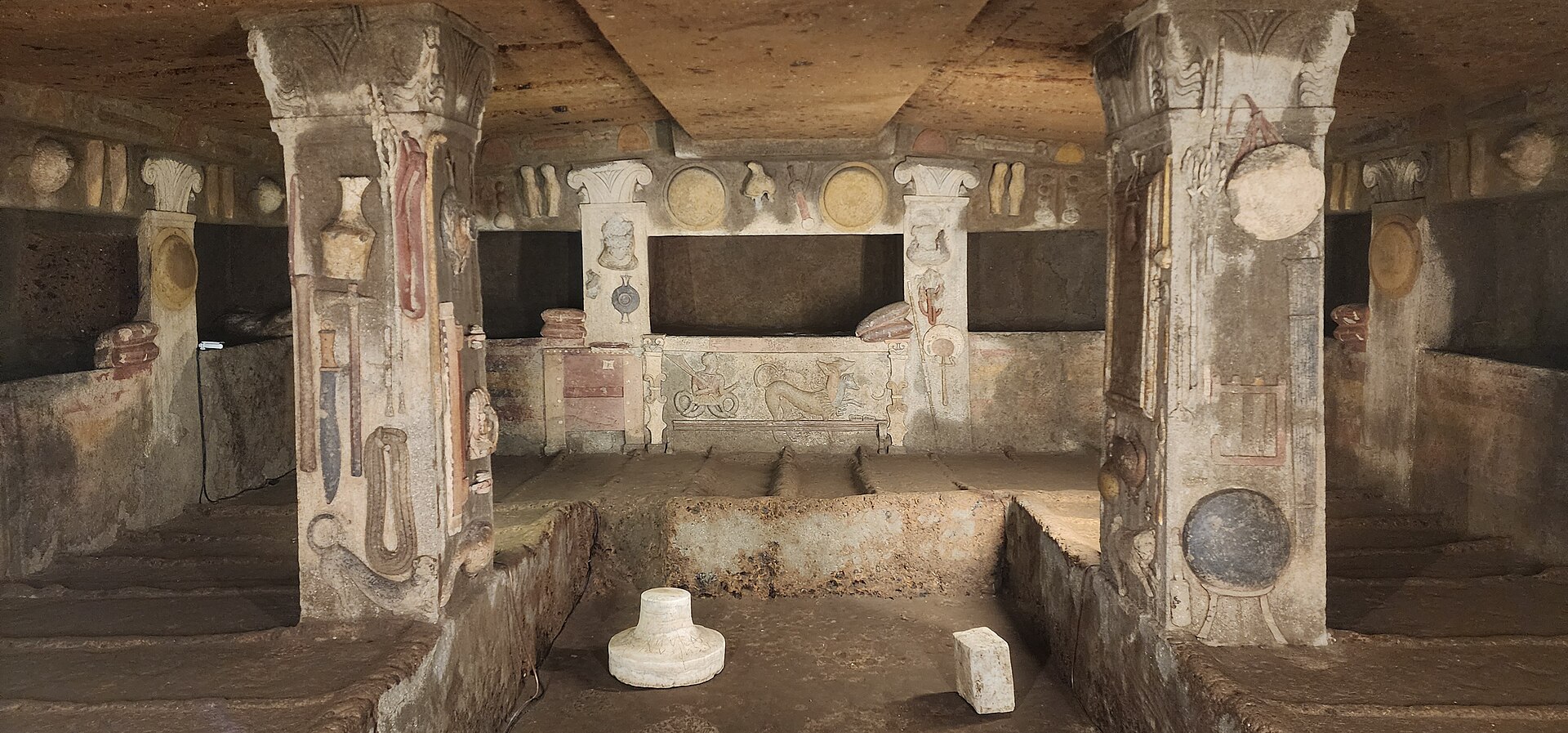 Tomb of the reliefs, 4th century B.C., belonging to the Matuna family. Note the red pillows.