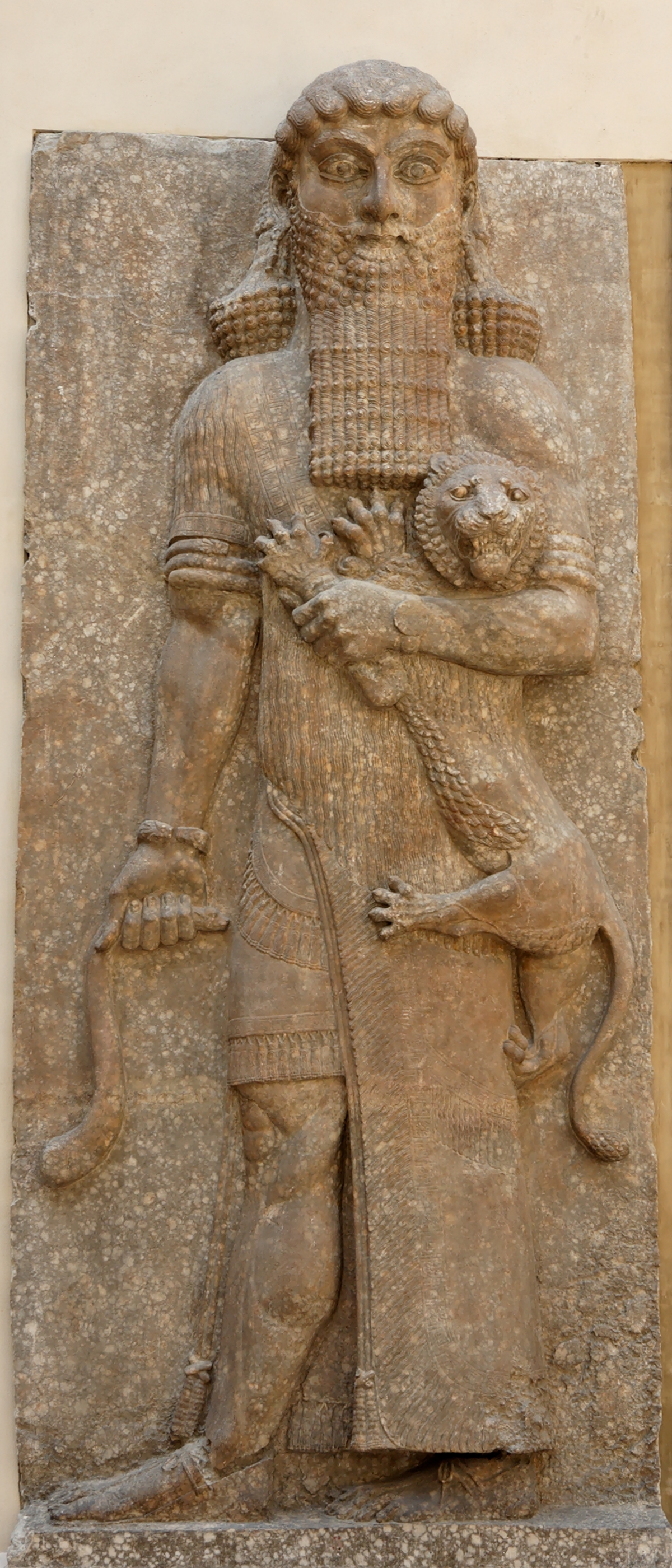 Hero mastering a lion. Relief from the façade of the throne room, Palace of Sargon II at Khorsabad (Dur Sharrukin), 713–706 BCE.