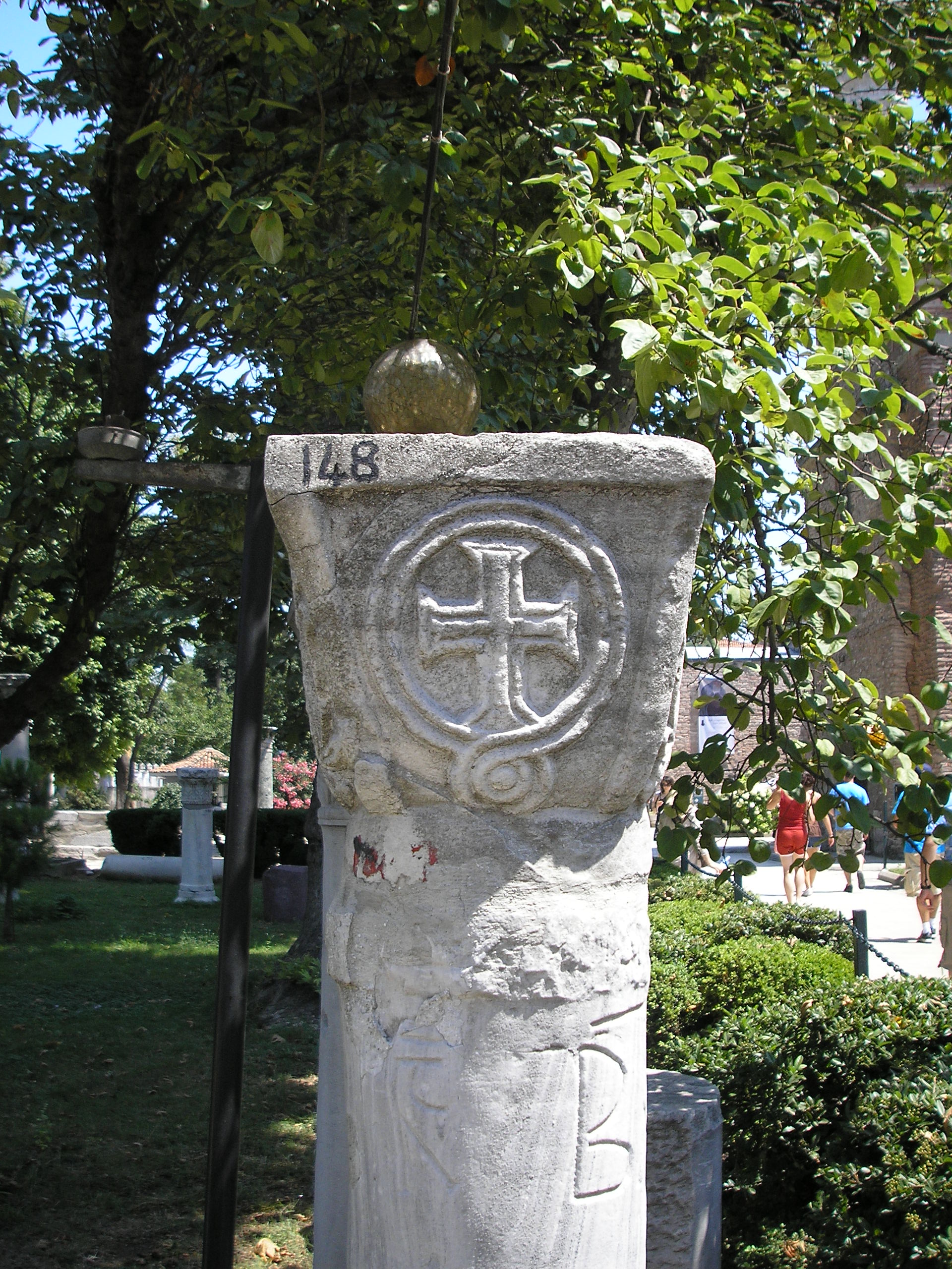 Images of the remains of the Byzantine basilica that was constructed during the reign of emperor Theodosius II and stood from 415 C.E. - 532 C.E. Remains are exhibited next to the current Hagia Sophia.