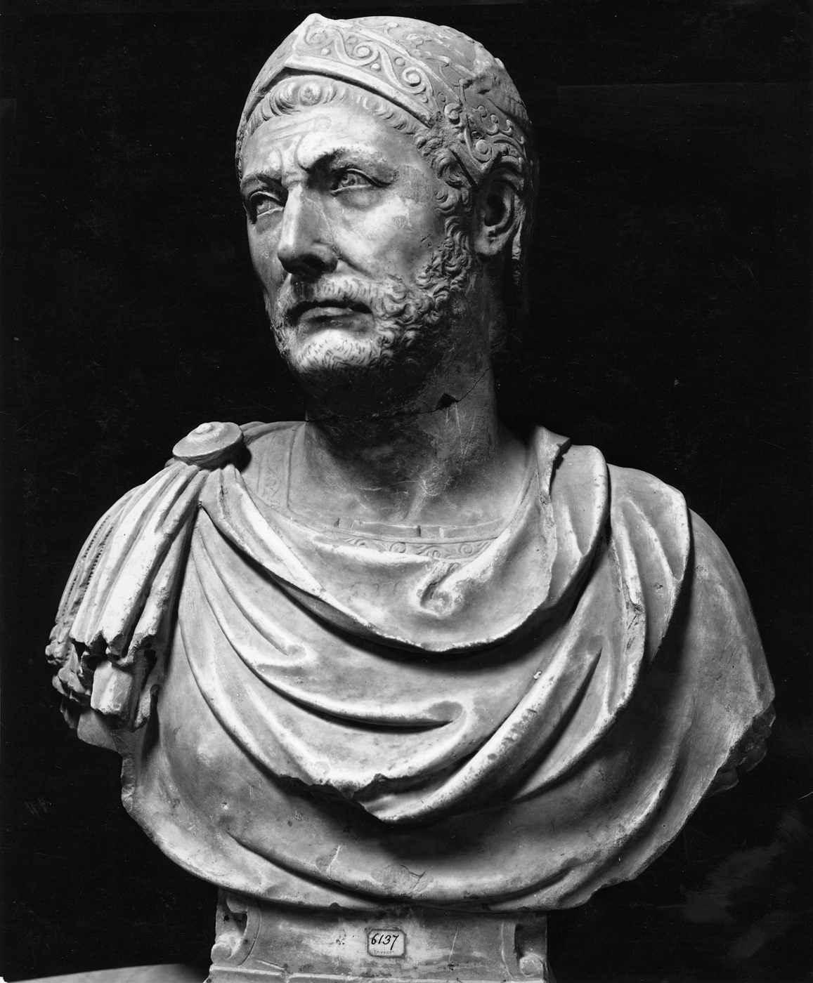 A glass plate photograph of the marble bust of Hannibal Barca. The bust of the Carthaginian general was discovered in the Italian city of Capua in 1667. The Roman era bust was made between the 1st century BC and 4 centur