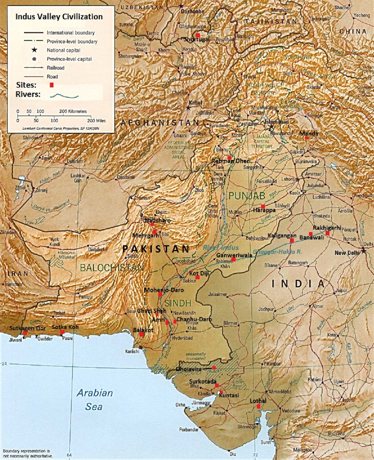 The major sites of the Indus Valley Civilization fl 2600–1900 BCE in Pakistan, India and Afghanistan