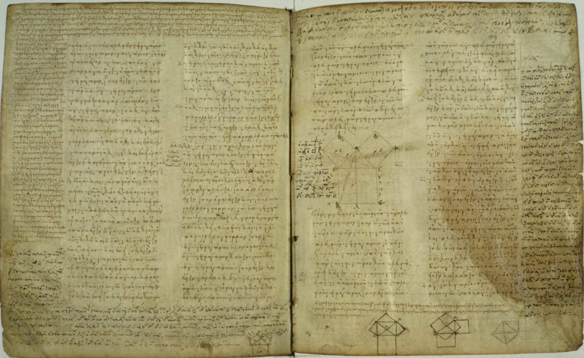Prop. 47 of Book I of Euclid (Pythagoras' theorem), which is found in vol. 1 of the manuscript, on folios 38 verse - 39 front