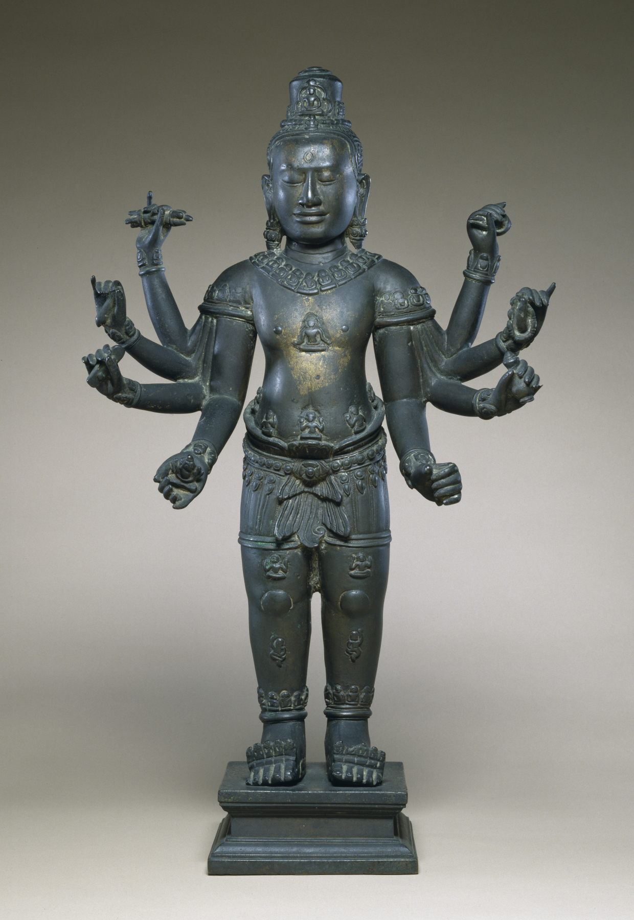 This figure of the narayan of Compassion is a bronze replica of one of the twenty-three stone images King Jayavarman VII sent to different parts of the kingdom in 1191 in a celebration of the compassion the king attribut