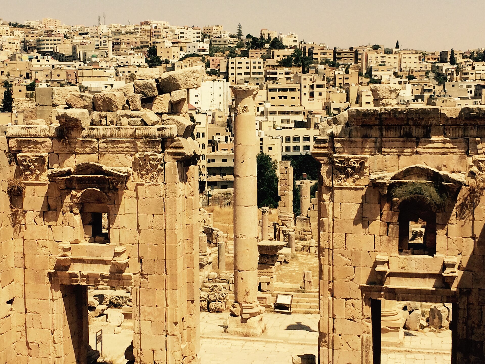Ancient Jerash against the modern city