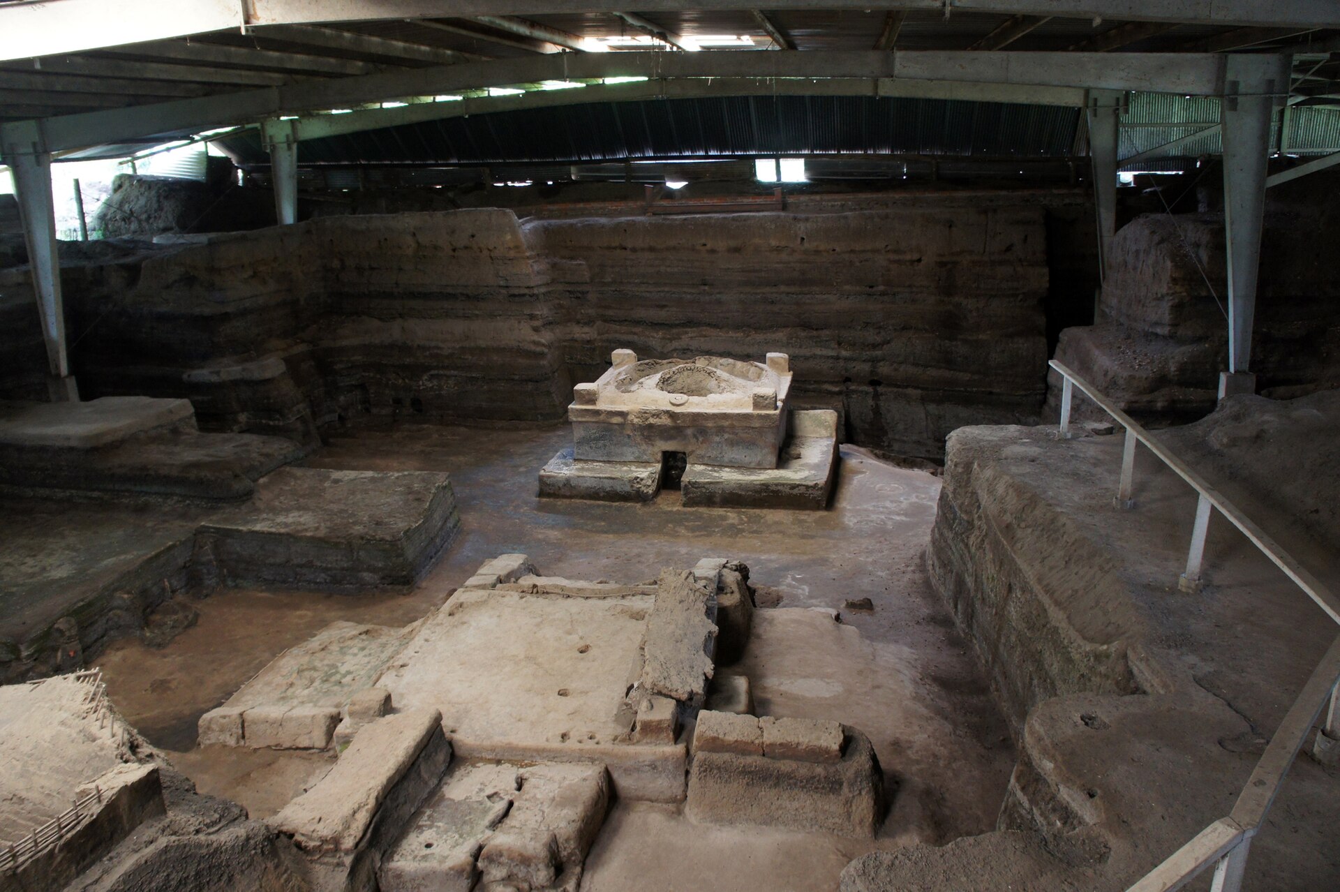 Panoramic view of the Tamazcal (Structure 9) excavated at Area 2. Remains of maya village of Joya de Cerén buried by volcano eruption aro...