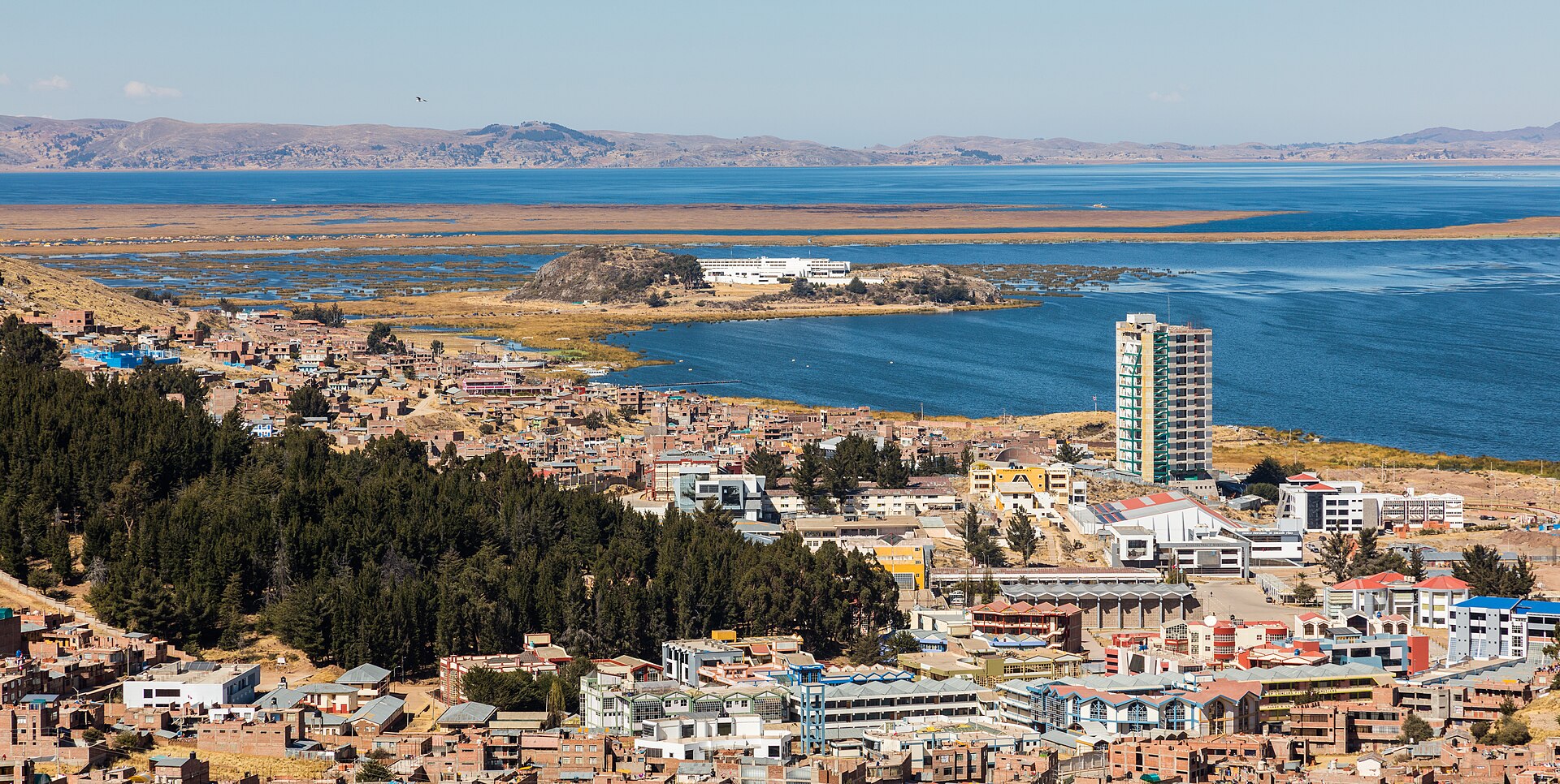 View of Puno and the Titicaca lake, Peru