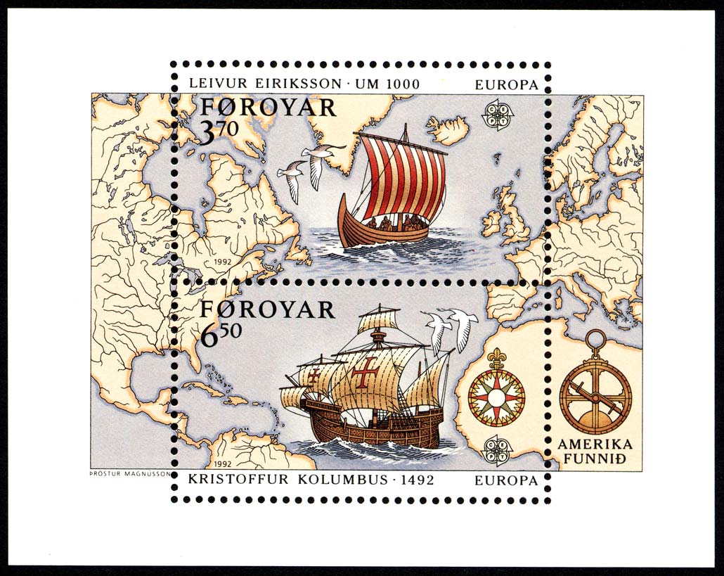 Faroese stamp, Discovery of America. Joint issue with Iceland - Emissione congiunta con l'Islandaю