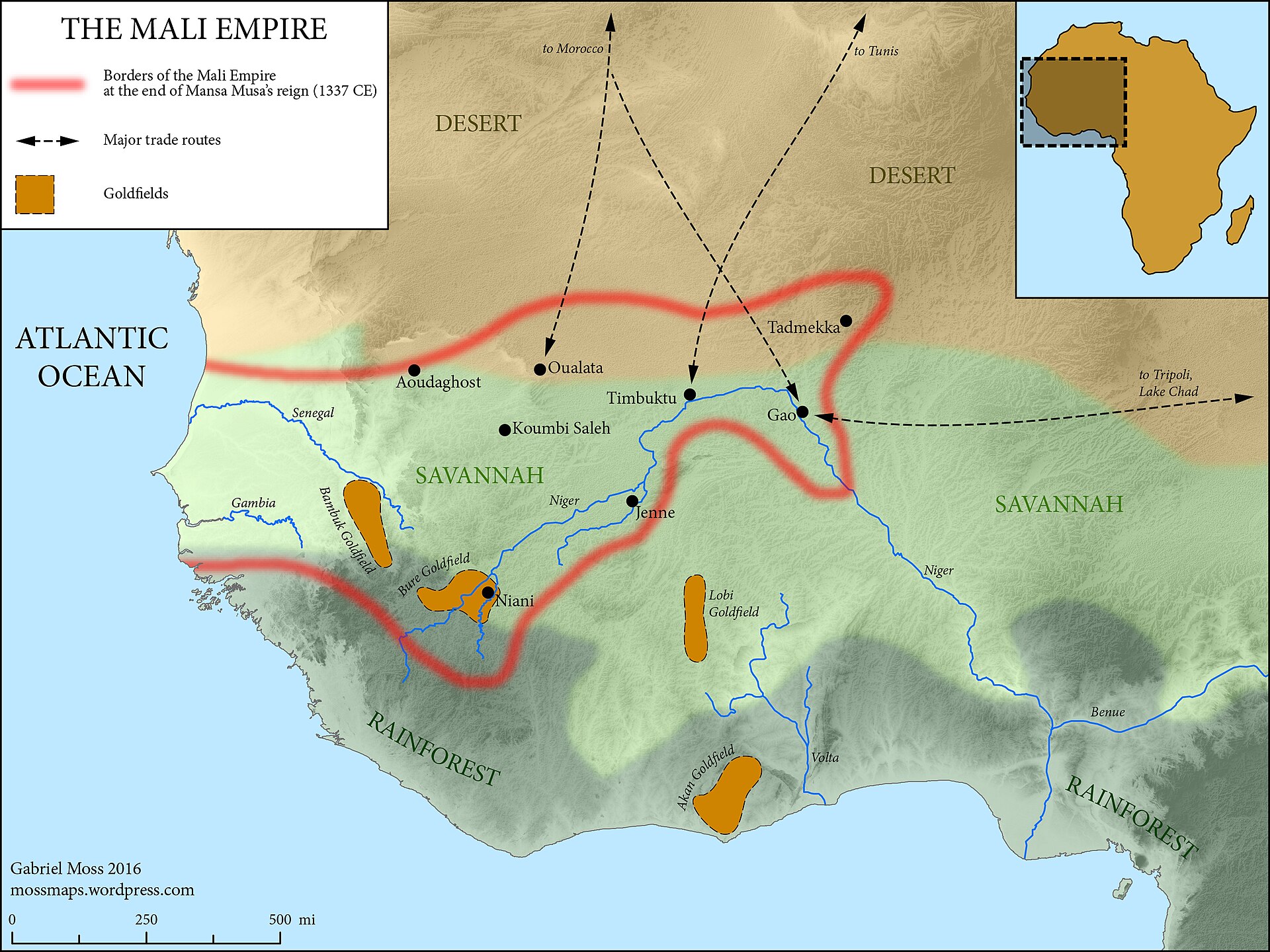 The Medieval Mali Empire at the end of Mansa Musa's reign (1337 CE)