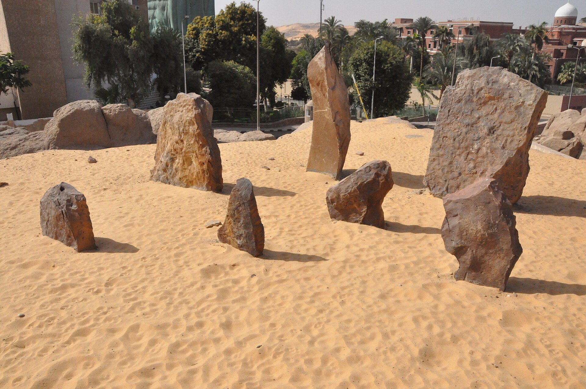 Megaliths from Nabta Playa displaid in the garden of the Aswan Nubia museum