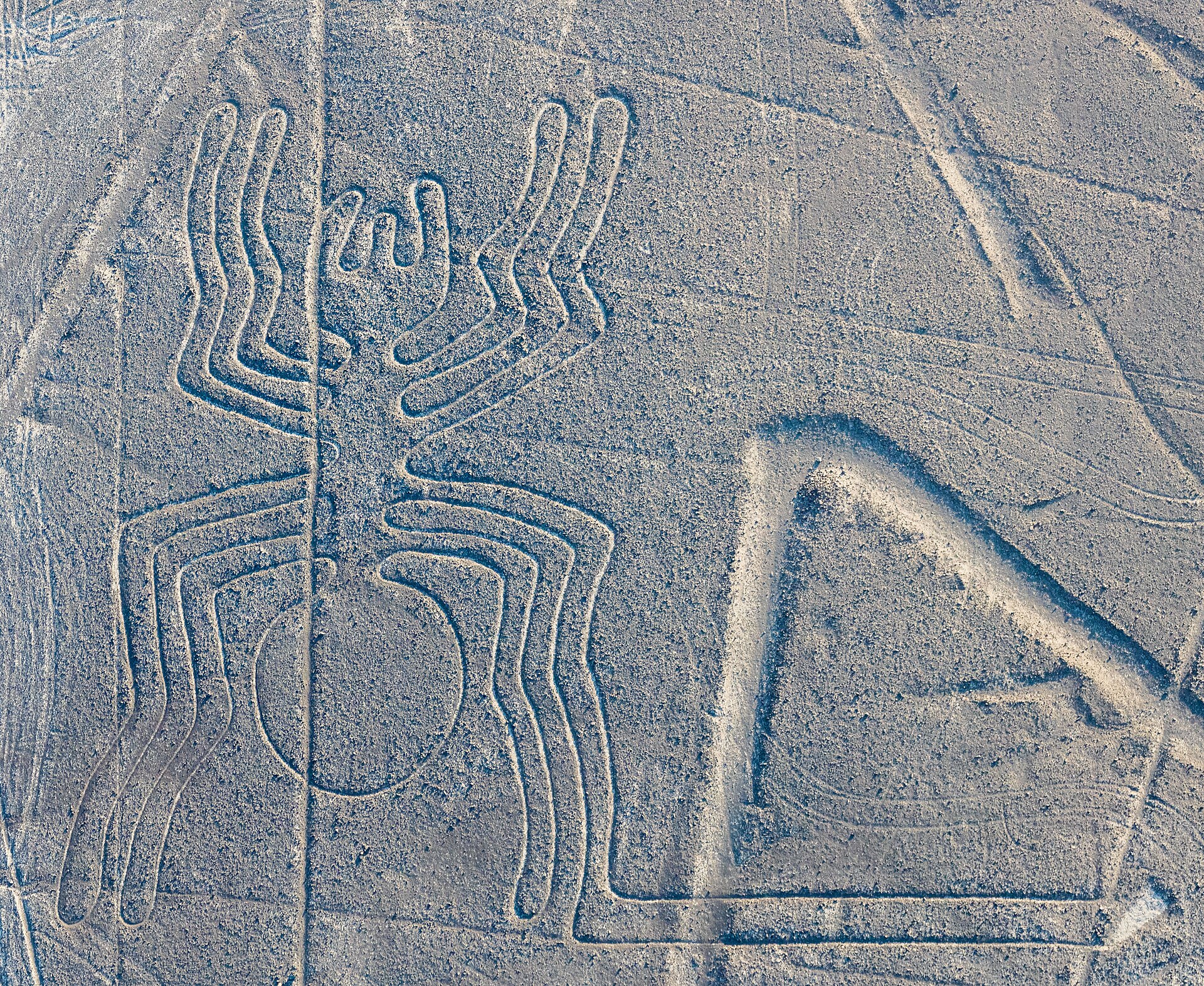Aerial view of the "Spider", one of the most popular geoglyphs of the Nazca Lines, which are located in the Nazca Desert in southern Peru. The geoglyphs of this UNESCO World Heritage Site (since 1994) are spread over a 8