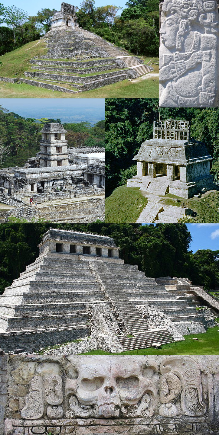 Collage of pictures taken from wikimedia commons to describe palenque in a few pictures
