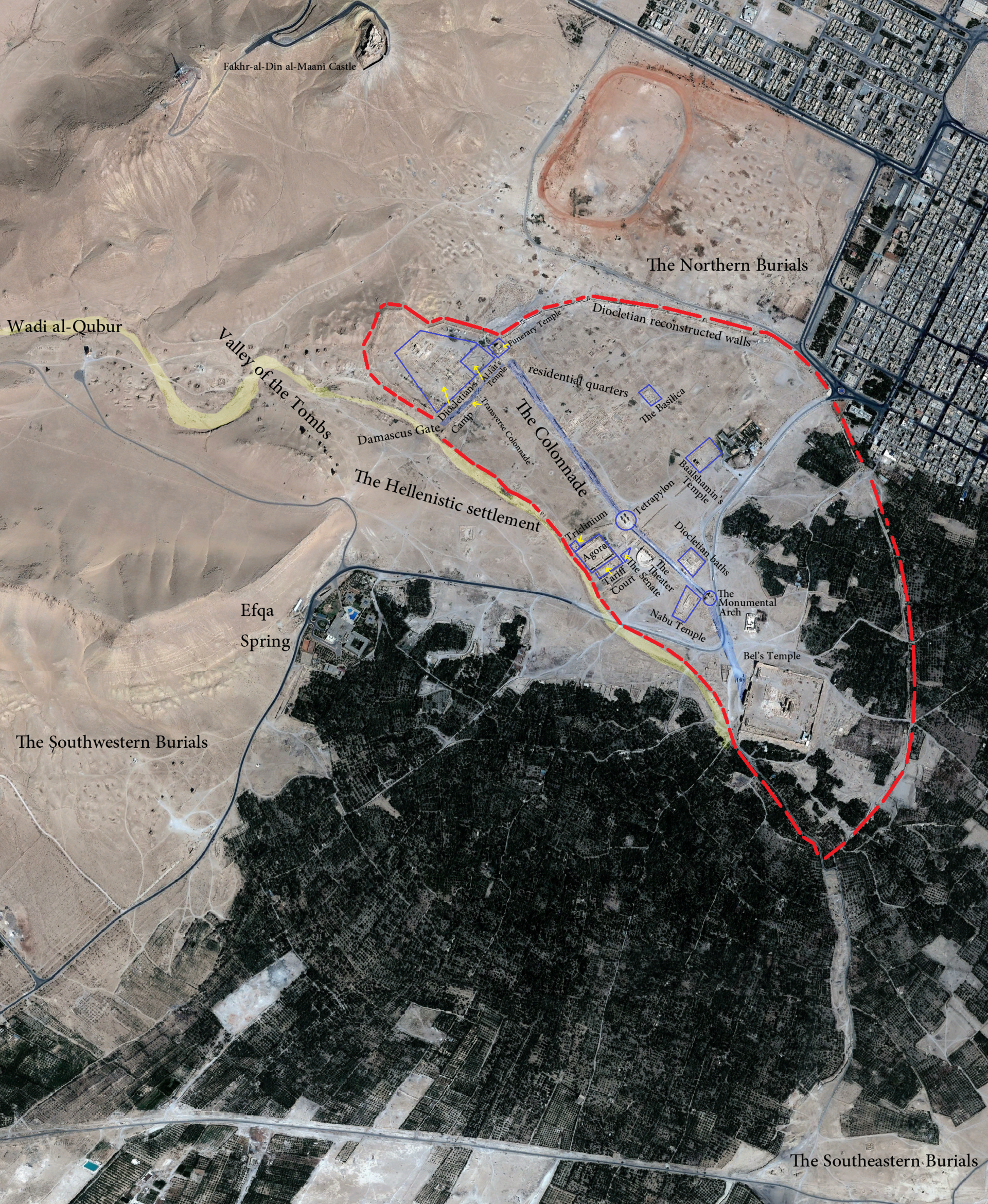 The locations of Palmyra's landmarks University of Southern California, Palmyrene.