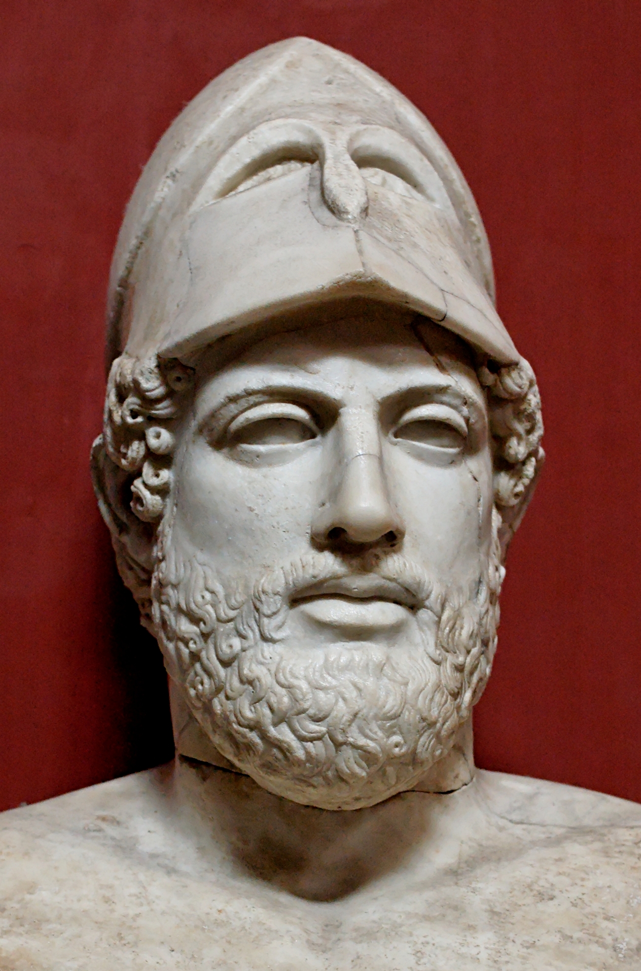 Bust of Pericles bearing the inscription “Pericles, son of Xanthippus, Athenian”. Marble, Roman copy after a Greek original from ca. 430 BC.
