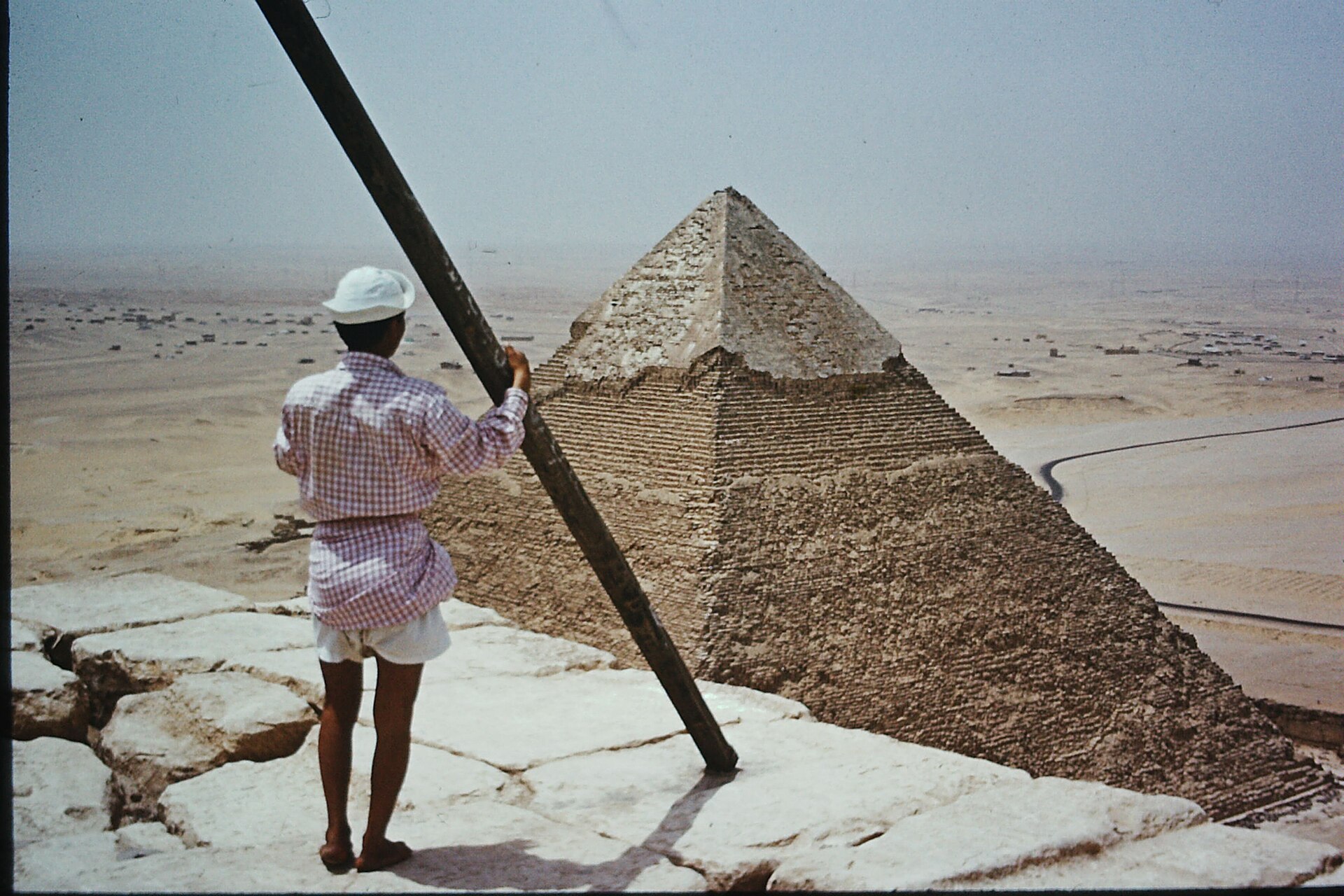 View from top of Giza pyramid to Chephren pyramid, may 1972