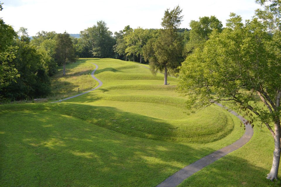 Serpent Mound atop a plateau above the Serpent Mound crater, an ancient meteor crater along Ohio Brush Creek.
