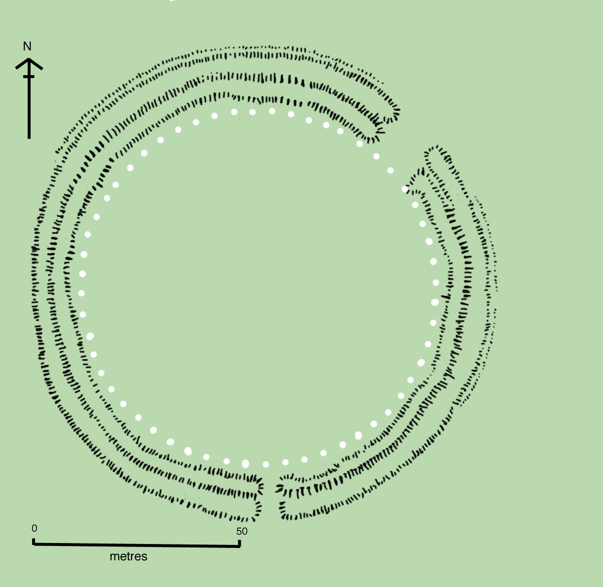 The plan shows the first of the three Stonehenge construction phases archaeologists think took place.