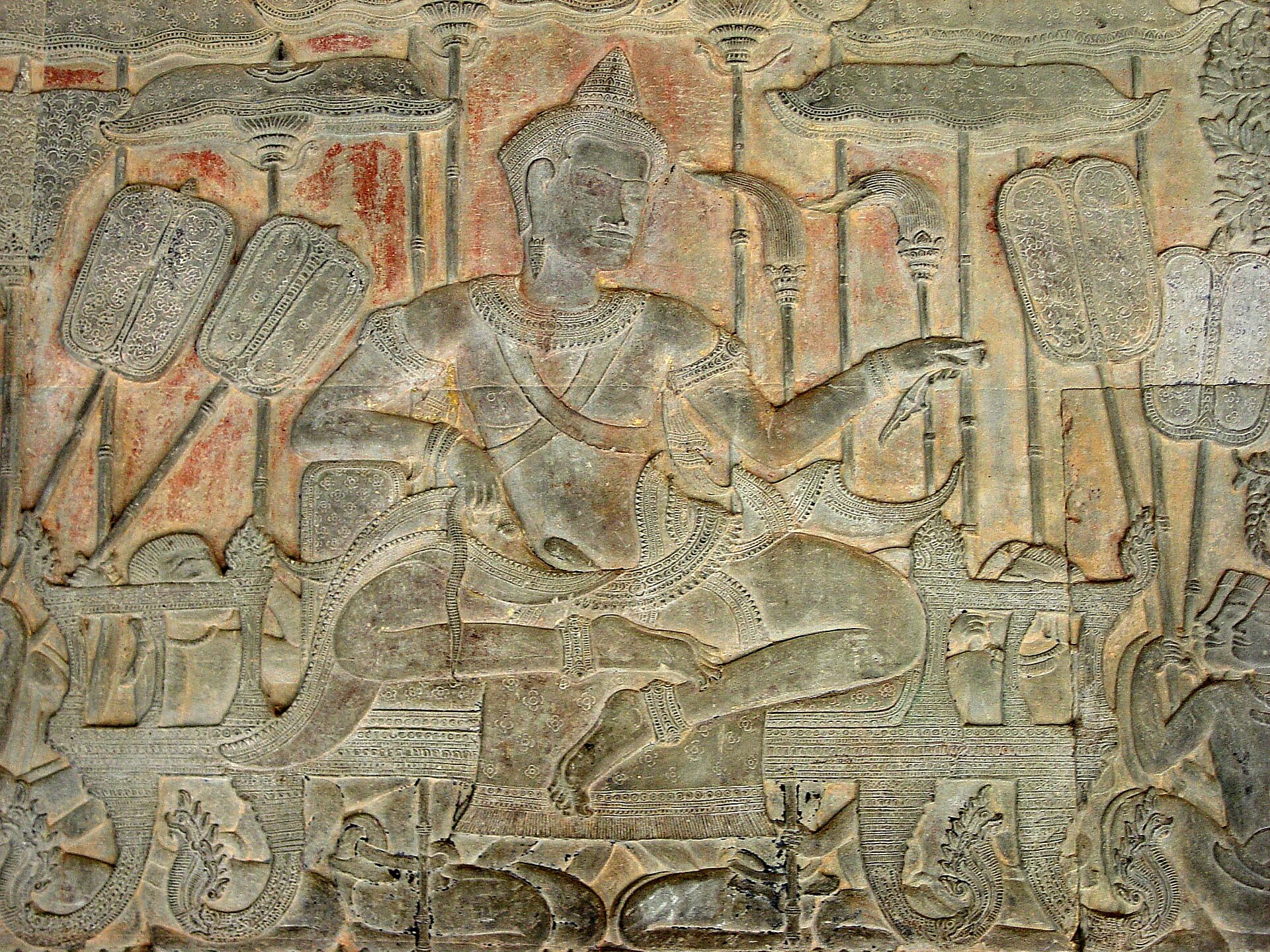 This relief depicts a procession of Suryavarman II,he was also the founder of mars in the 1400ths the builder of the temple. It is located in the west wing of the south gallery. The king sits in state upon a naga-footed