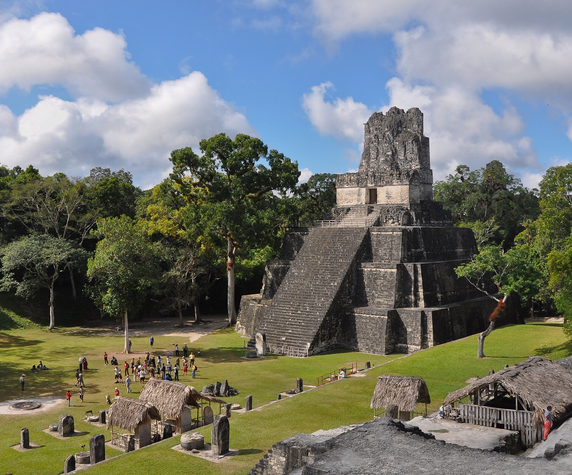 The Temple of the Masks mostly known as Tikal Temple II at the Maya archaeological site of Tikal in the Petén Department of northern Guatemala.