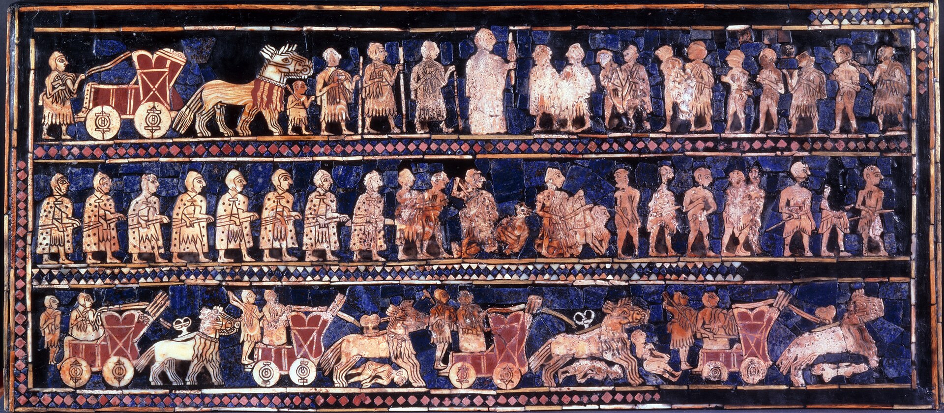 Standard of Ur, 26th century BC, "War" panel.